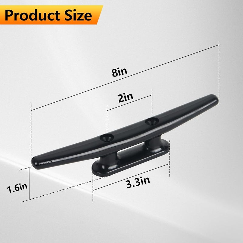 DEDU Nylon Boat Cleat, Dock Cleat 4 Inch 5 Inch 6 Inch 8 Inch Black, Boat Dock Cleats with Bolts Ideal for Marine, Deck, Nautical Decor (4 Pack & 6 Pack) - Image 2